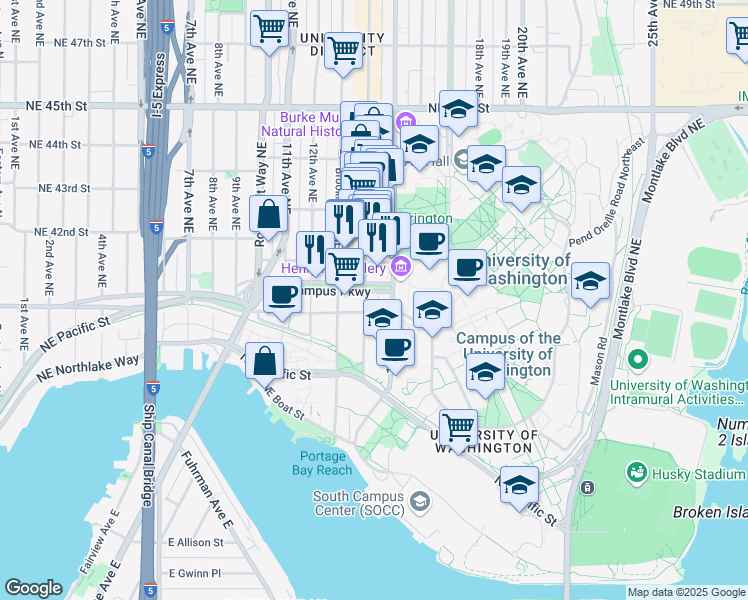 map of restaurants, bars, coffee shops, grocery stores, and more near 4014 University Way Northeast in Seattle