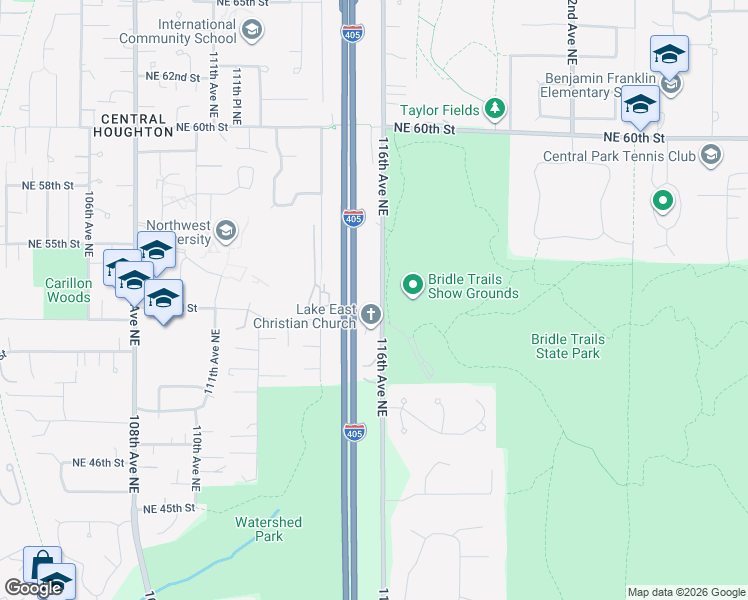 map of restaurants, bars, coffee shops, grocery stores, and more near 5500 116th Avenue Northeast in Kirkland