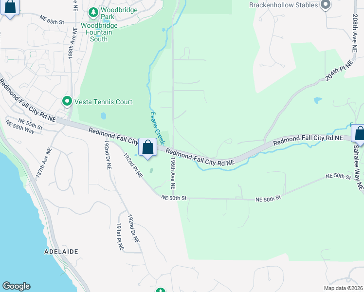 map of restaurants, bars, coffee shops, grocery stores, and more near 19615 Northeast 55th Place in Redmond