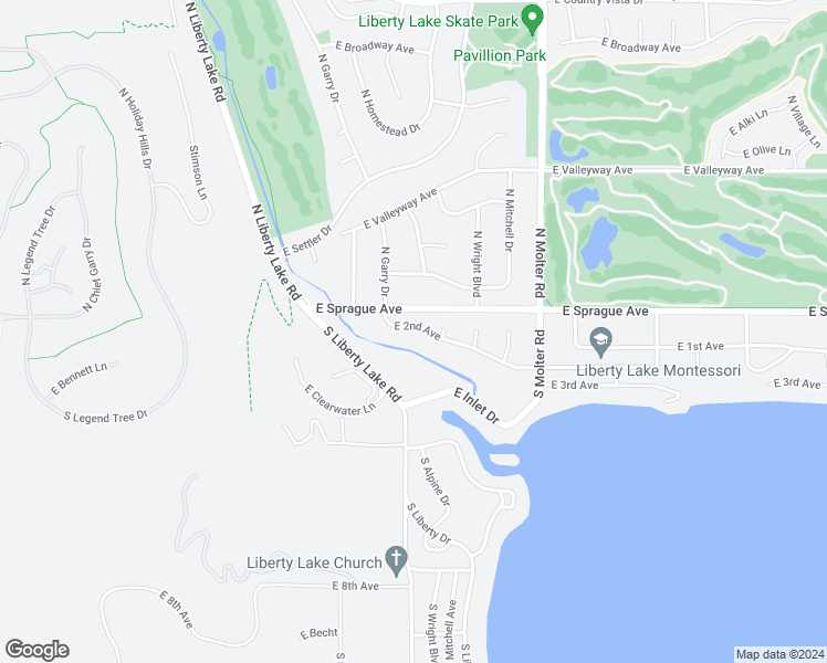 map of restaurants, bars, coffee shops, grocery stores, and more near 23204 East 2nd Avenue in Liberty Lake