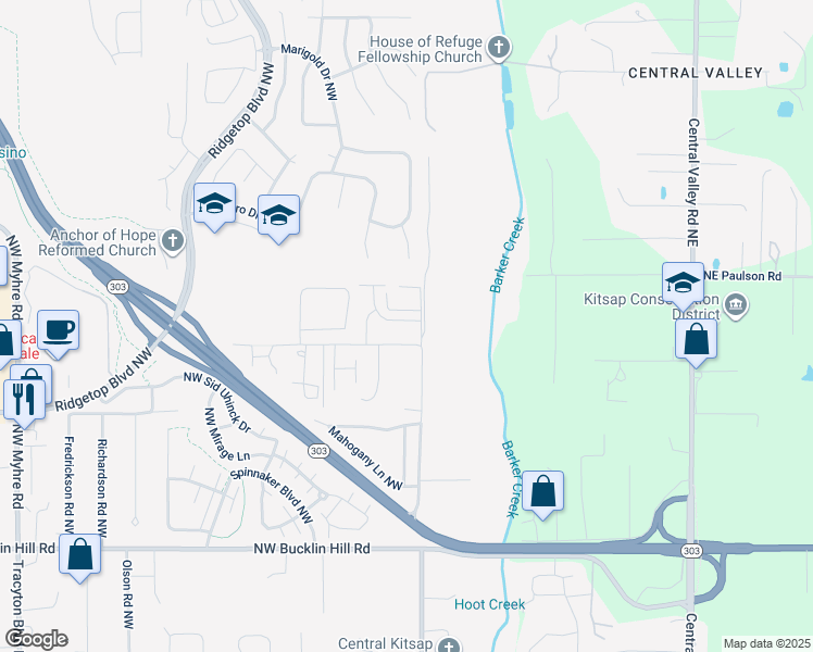 map of restaurants, bars, coffee shops, grocery stores, and more near 880 Northwest Hogan Lane in Bremerton