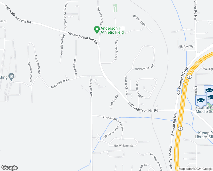 map of restaurants, bars, coffee shops, grocery stores, and more near 5112 Northwest Bear Paw Court in Silverdale