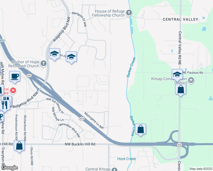 map of restaurants, bars, coffee shops, grocery stores, and more near in Silverdale