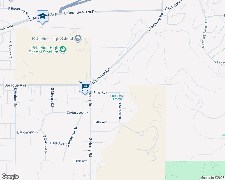 map of restaurants, bars, coffee shops, grocery stores, and more near 20511 East 1st Avenue in Spokane County
