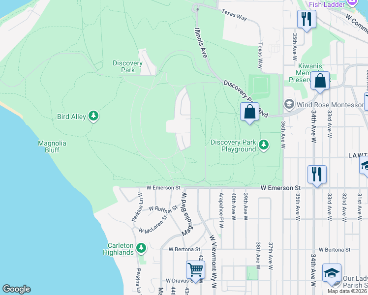 map of restaurants, bars, coffee shops, grocery stores, and more near 4000 Washington Avenue in Seattle