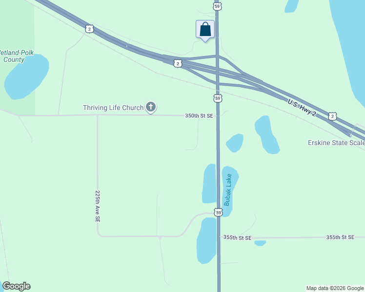 map of restaurants, bars, coffee shops, grocery stores, and more near 22931 350th Street Southeast in Erskine