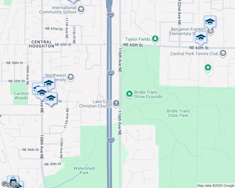 map of restaurants, bars, coffee shops, grocery stores, and more near 5500 116th Avenue Northeast in Kirkland