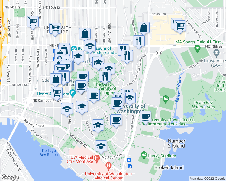 map of restaurants, bars, coffee shops, grocery stores, and more near Skagit Lane in Seattle