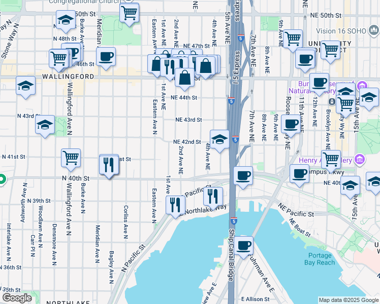 map of restaurants, bars, coffee shops, grocery stores, and more near 4030 2nd Avenue Northeast in Seattle