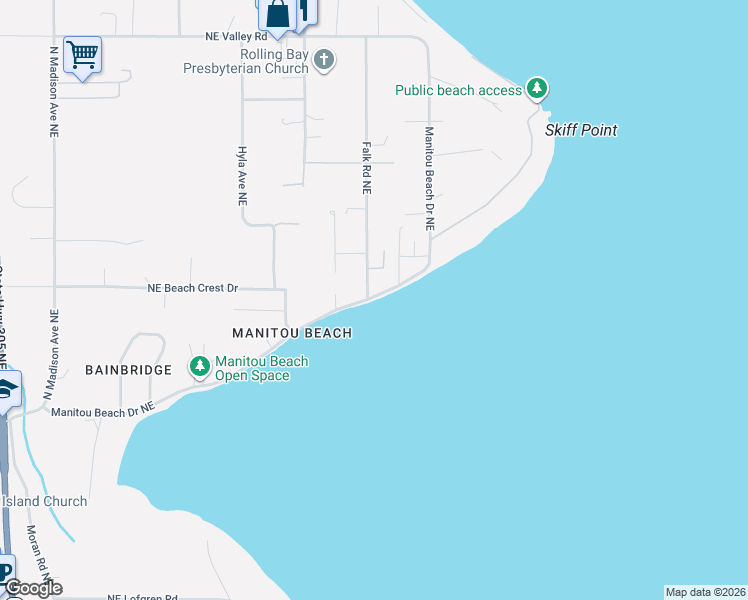 map of restaurants, bars, coffee shops, grocery stores, and more near 10235 Manitou Beach Drive Northeast in Bainbridge Island
