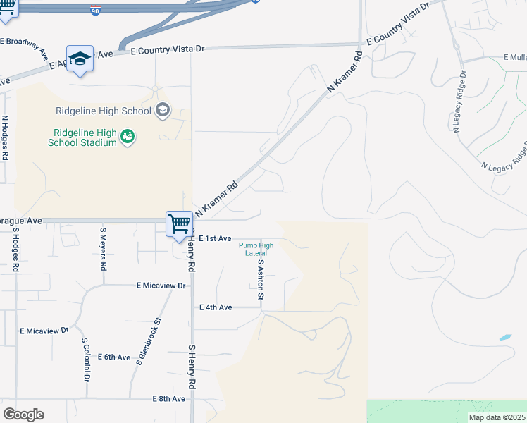 map of restaurants, bars, coffee shops, grocery stores, and more near 12 North Henry Road in Liberty Lake