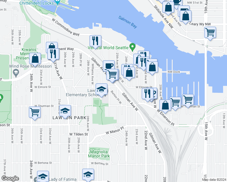 map of restaurants, bars, coffee shops, grocery stores, and more near 4052 Burton Place West in Seattle