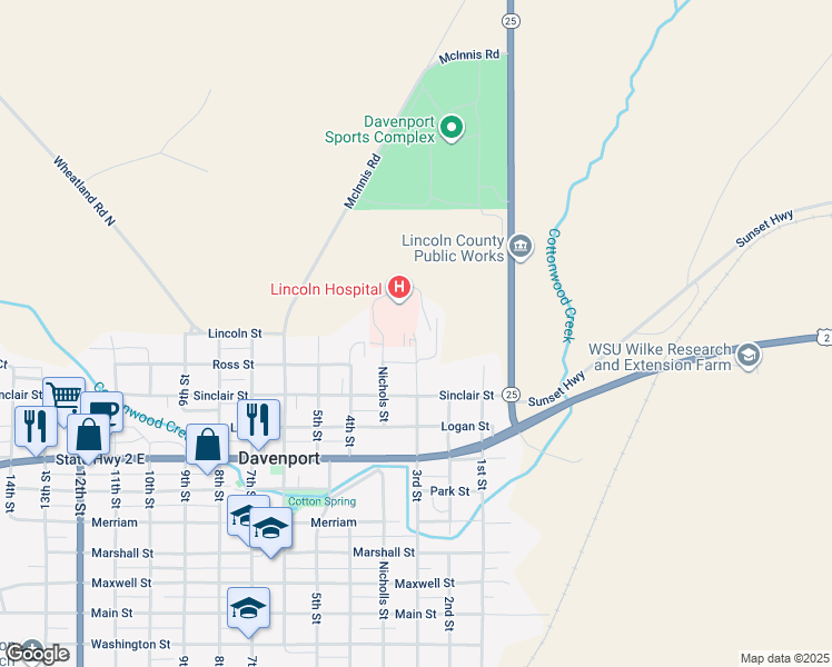 map of restaurants, bars, coffee shops, grocery stores, and more near 1 3rd Street in Davenport
