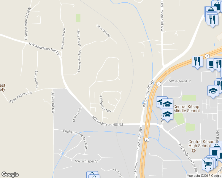 map of restaurants, bars, coffee shops, grocery stores, and more near 10609 Sirocco Circle Northwest in Silverdale