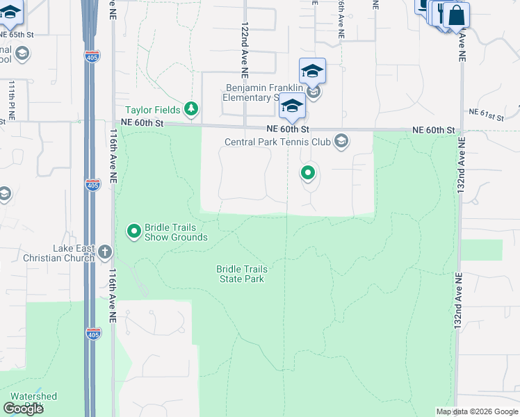 map of restaurants, bars, coffee shops, grocery stores, and more near 22 Bridlewood Circle in Kirkland