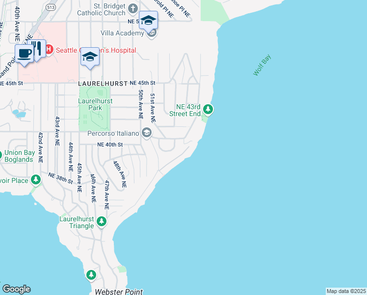map of restaurants, bars, coffee shops, grocery stores, and more near 5155 Northeast 41st Street in Seattle