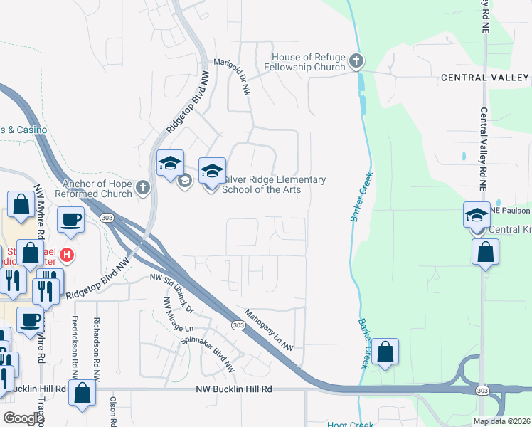 map of restaurants, bars, coffee shops, grocery stores, and more near 10936 Hillsboro Drive Northwest in Silverdale