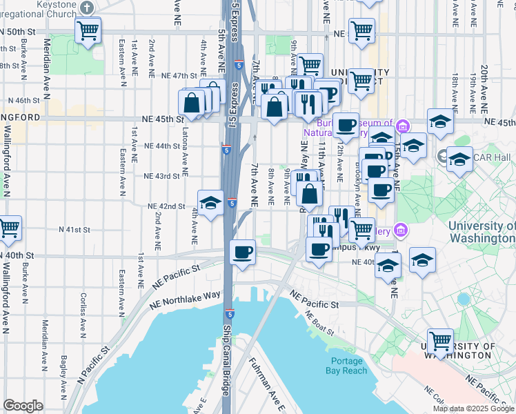 map of restaurants, bars, coffee shops, grocery stores, and more near in Seattle