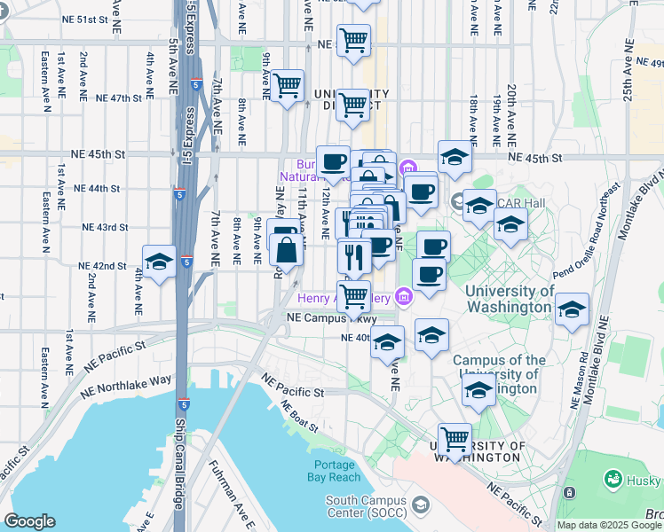 map of restaurants, bars, coffee shops, grocery stores, and more near in Seattle