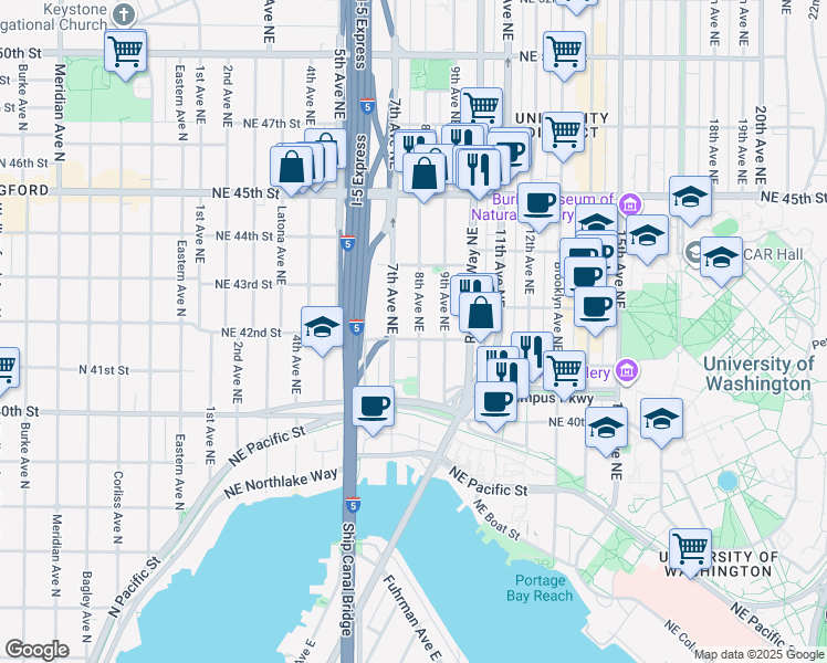 map of restaurants, bars, coffee shops, grocery stores, and more near in Seattle