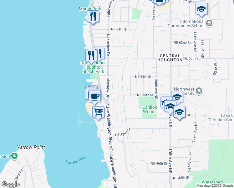 map of restaurants, bars, coffee shops, grocery stores, and more near 5604 Lakeview Drive in Kirkland