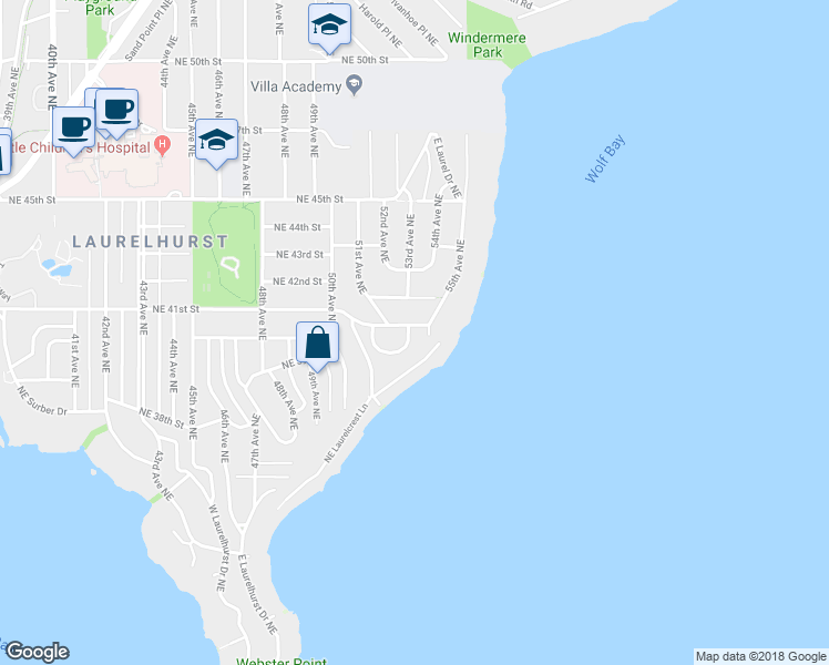 map of restaurants, bars, coffee shops, grocery stores, and more near 5155 Northeast 41st Street in Seattle
