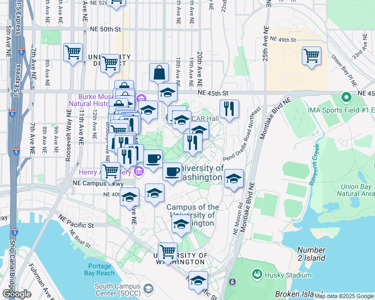map of restaurants, bars, coffee shops, grocery stores, and more near Chelan Lane in Seattle