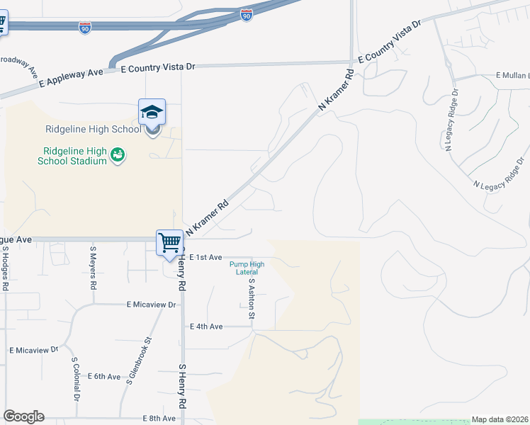 map of restaurants, bars, coffee shops, grocery stores, and more near 12 North Henry Road in Liberty Lake