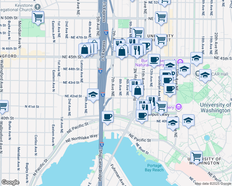 map of restaurants, bars, coffee shops, grocery stores, and more near in Seattle