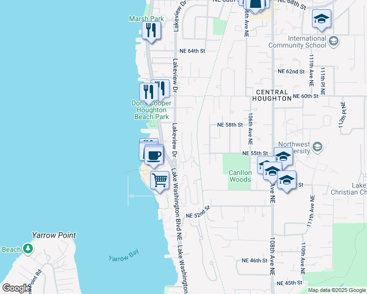 map of restaurants, bars, coffee shops, grocery stores, and more near 5604 Lakeview Drive in Kirkland