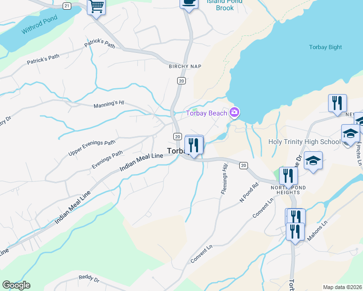 map of restaurants, bars, coffee shops, grocery stores, and more near in Torbay