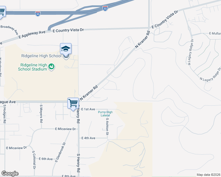 map of restaurants, bars, coffee shops, grocery stores, and more near 12 North Henry Road in Liberty Lake