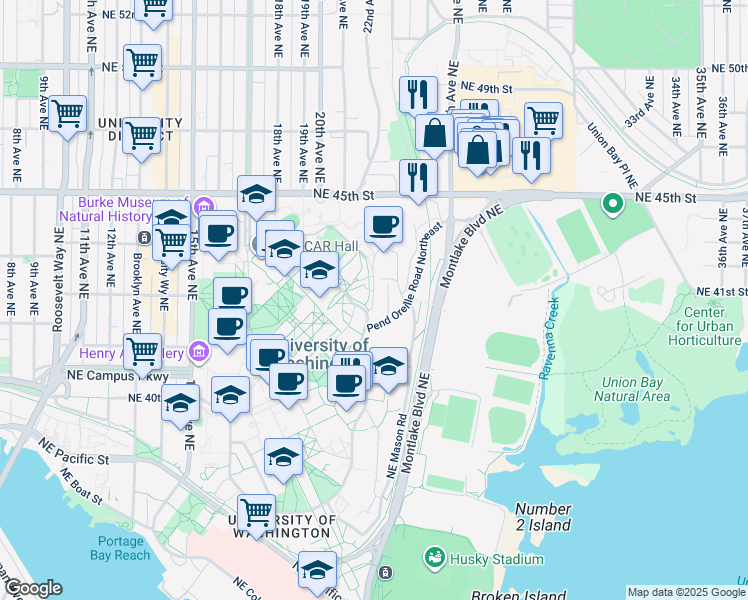 map of restaurants, bars, coffee shops, grocery stores, and more near 4249 Whitman Court in Seattle