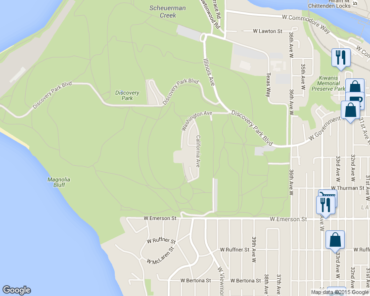 map of restaurants, bars, coffee shops, grocery stores, and more near 670 Washington Avenue in Seattle