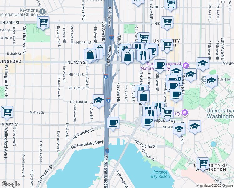 map of restaurants, bars, coffee shops, grocery stores, and more near 4210 7th Avenue Northeast in Seattle