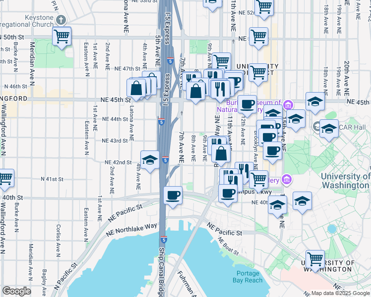 map of restaurants, bars, coffee shops, grocery stores, and more near in Seattle