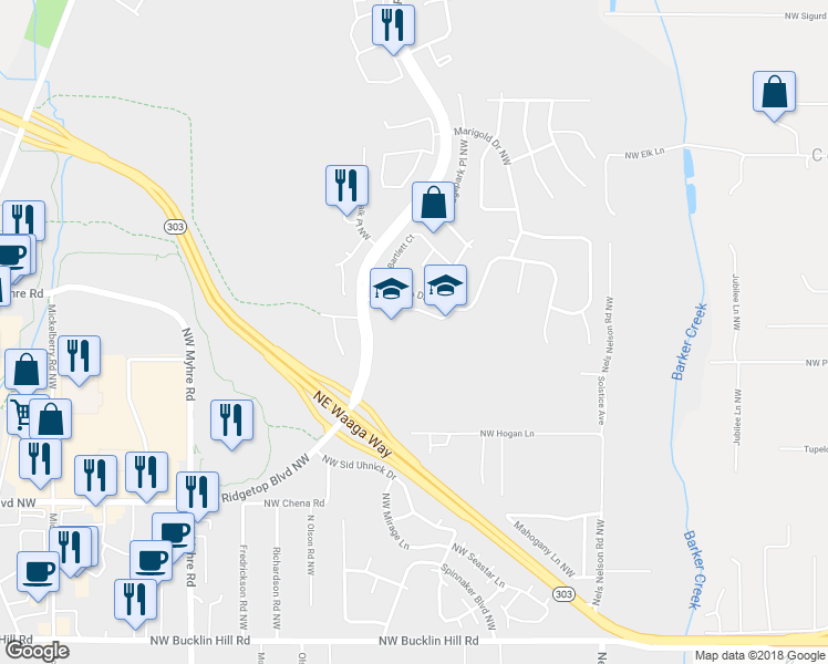 map of restaurants, bars, coffee shops, grocery stores, and more near 10600 Hillsboro Drive Northwest in Silverdale