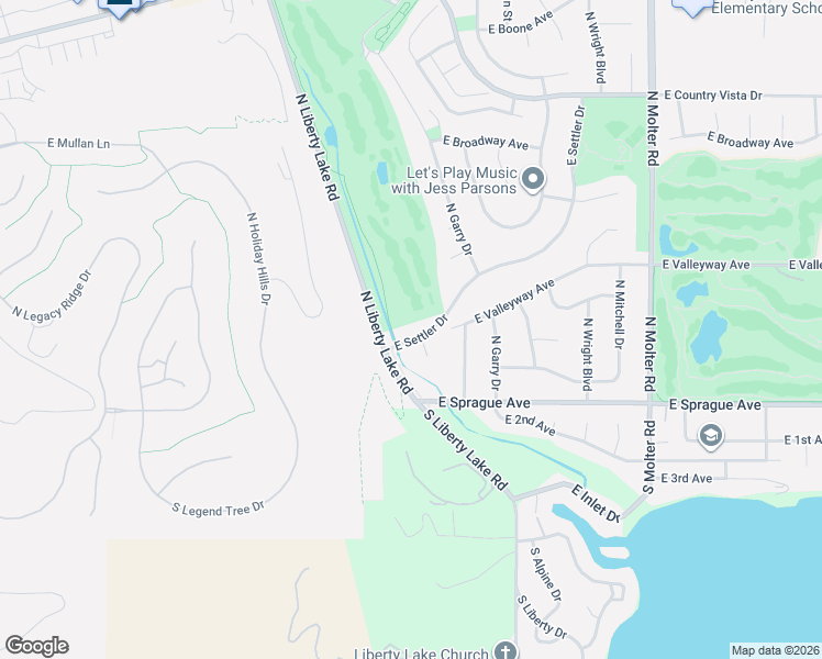 map of restaurants, bars, coffee shops, grocery stores, and more near 22804 East Settler Drive in Liberty Lake