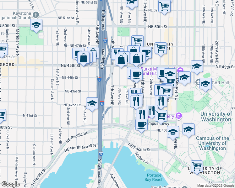 map of restaurants, bars, coffee shops, grocery stores, and more near in Seattle