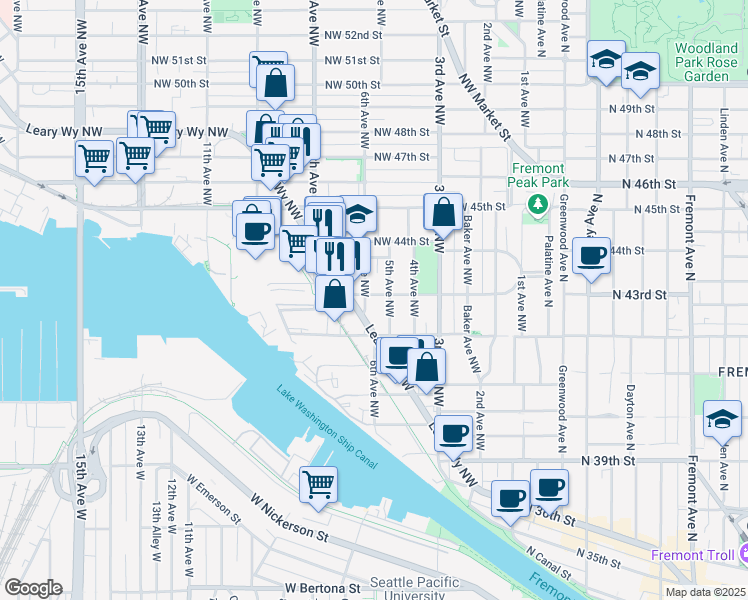 map of restaurants, bars, coffee shops, grocery stores, and more near 4318b 6th Avenue Northwest in Seattle