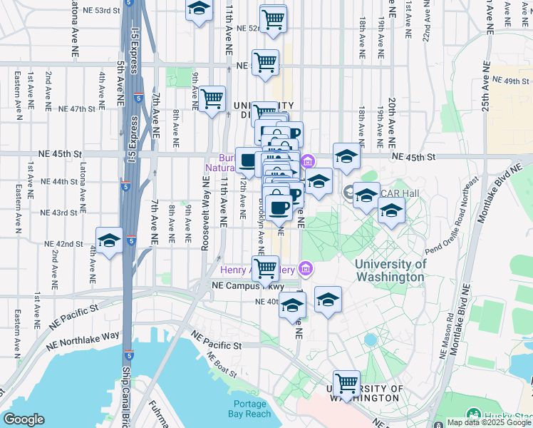 map of restaurants, bars, coffee shops, grocery stores, and more near in Seattle