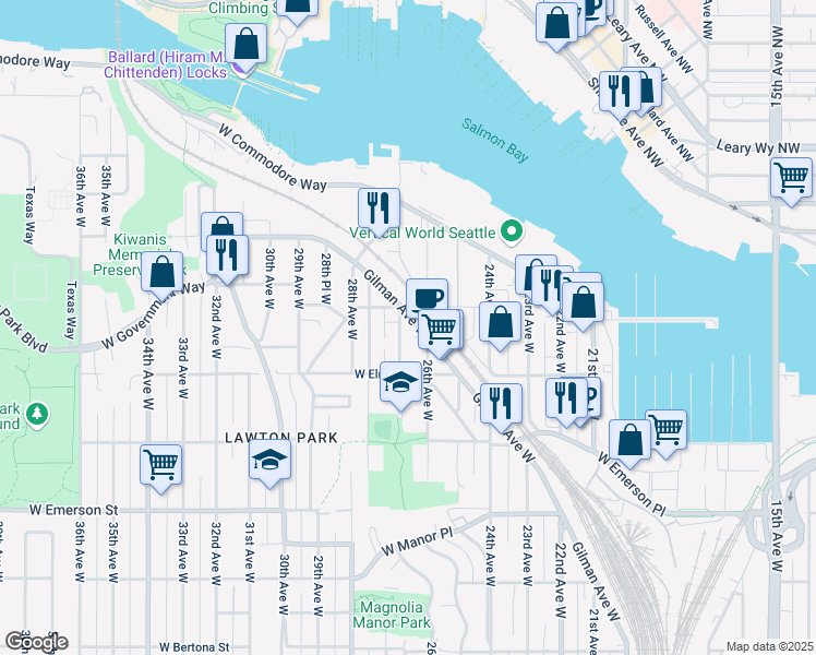 map of restaurants, bars, coffee shops, grocery stores, and more near in Seattle