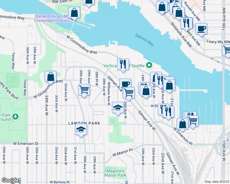 map of restaurants, bars, coffee shops, grocery stores, and more near in Seattle