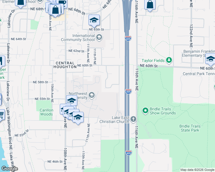 map of restaurants, bars, coffee shops, grocery stores, and more near 5830 112th Place Northeast in Kirkland