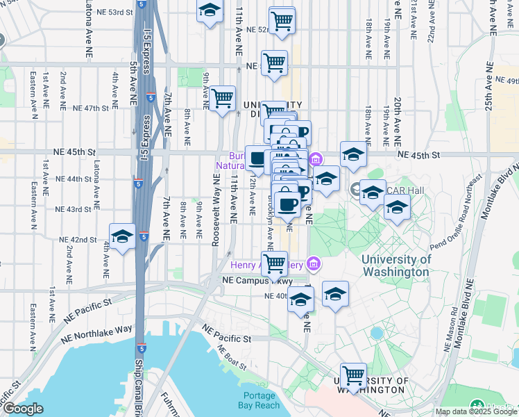 map of restaurants, bars, coffee shops, grocery stores, and more near in Seattle