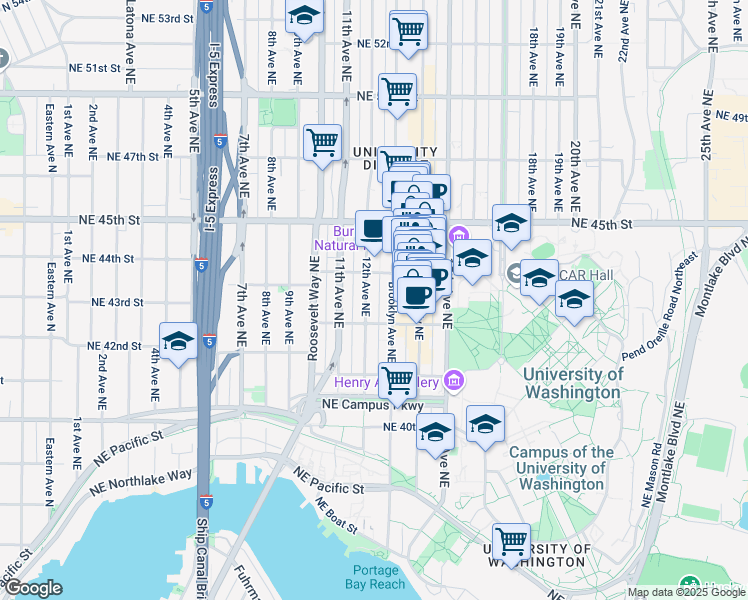 map of restaurants, bars, coffee shops, grocery stores, and more near in Seattle