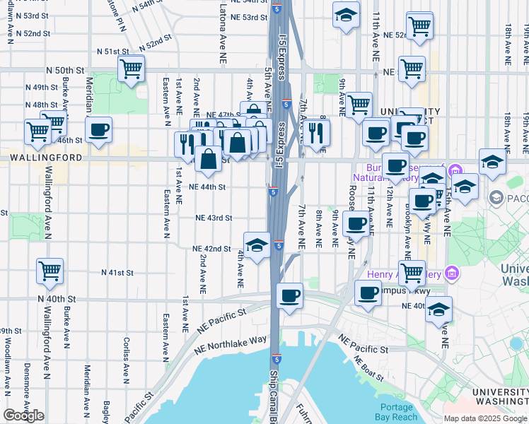 map of restaurants, bars, coffee shops, grocery stores, and more near 4312 4th Avenue Northeast in Seattle