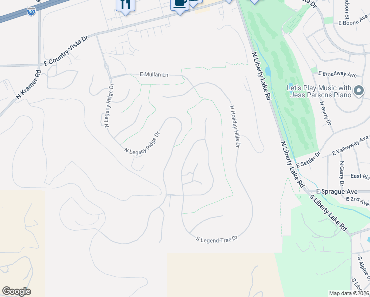 map of restaurants, bars, coffee shops, grocery stores, and more near 275 North Legend Tree Drive in Liberty Lake