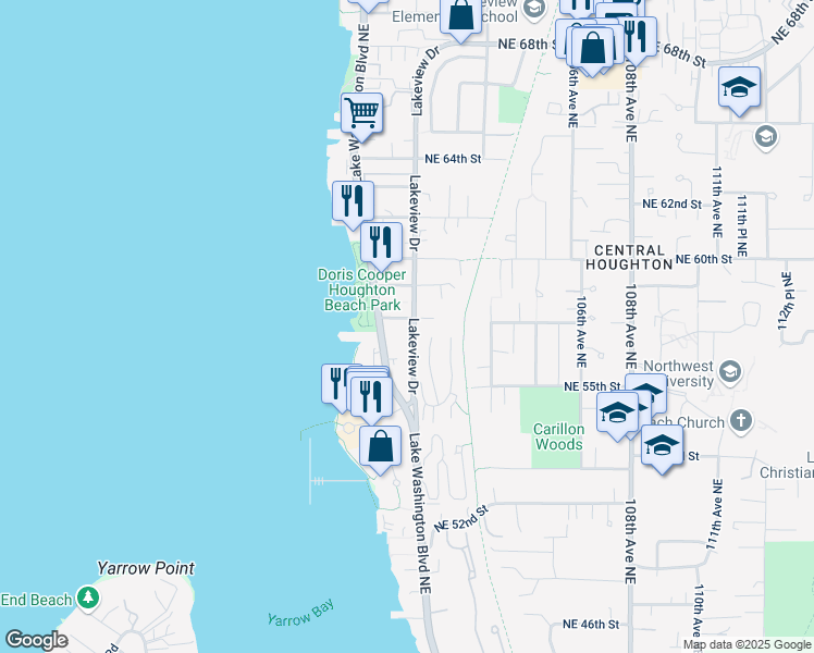 map of restaurants, bars, coffee shops, grocery stores, and more near 5729 Lakeview Dr in Kirkland