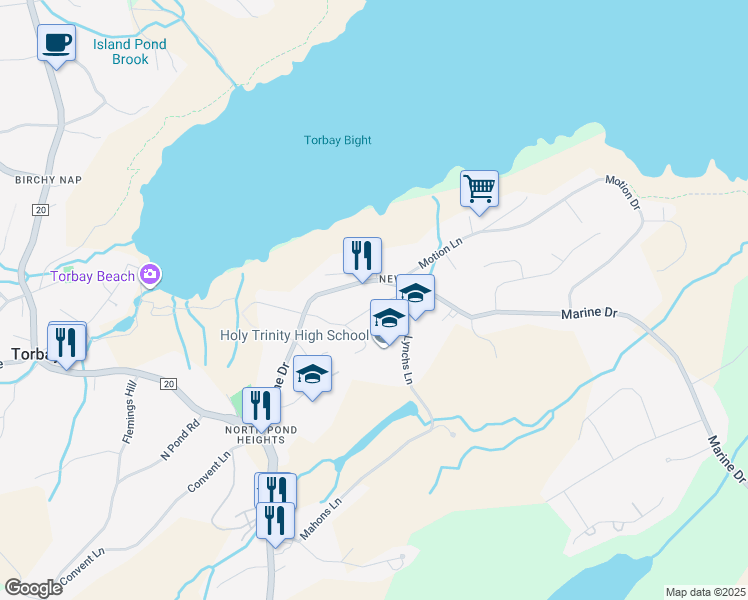map of restaurants, bars, coffee shops, grocery stores, and more near 29 Seaview Avenue in Torbay